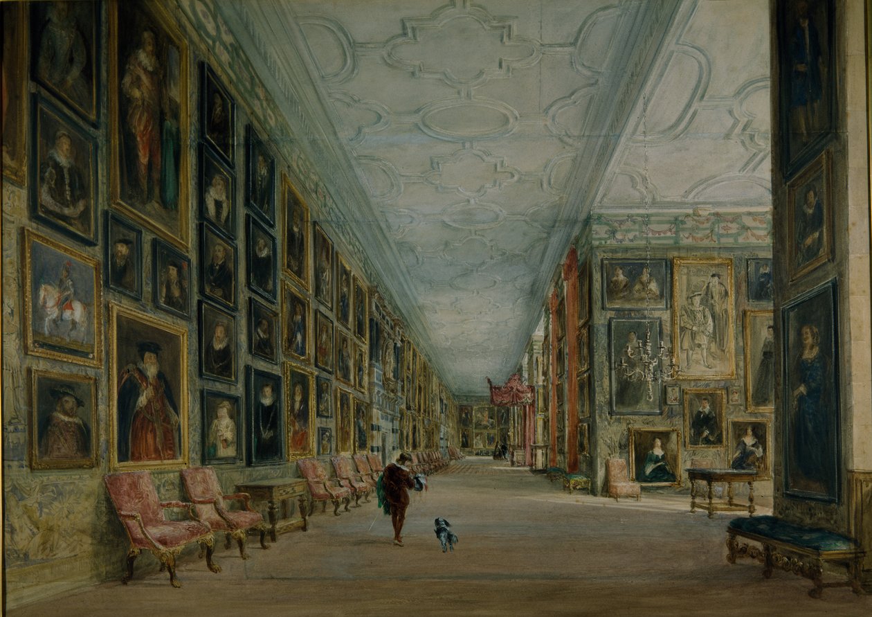 The Long Gallery, Hardwick (akvarel på papir) af David Cox