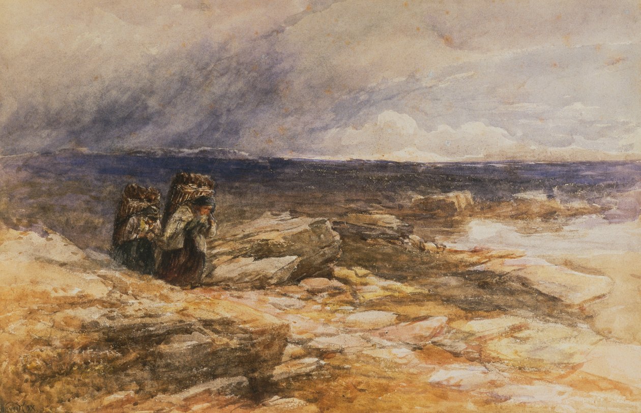 The Peat Gatherers nær Bettws-Y-Coed, North Wales (akvarel) af David Cox