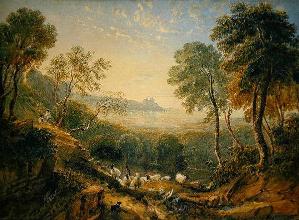 Udsigt over Harlech Castle (akvarel på papir) af David Cox