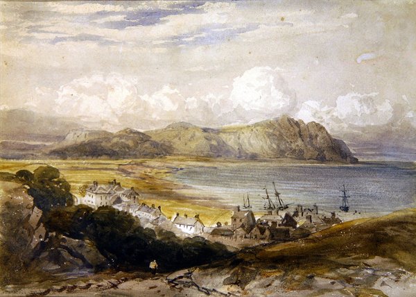 Udsigt over en havn (akvarel på papir) af David Cox