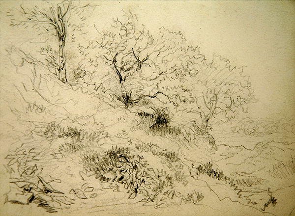 Walisisk landskab (kridt på papir) af David Cox