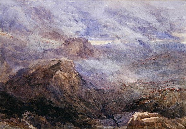 Welsh Sketch - Burning Bracken (akvarel på papir) af David Cox