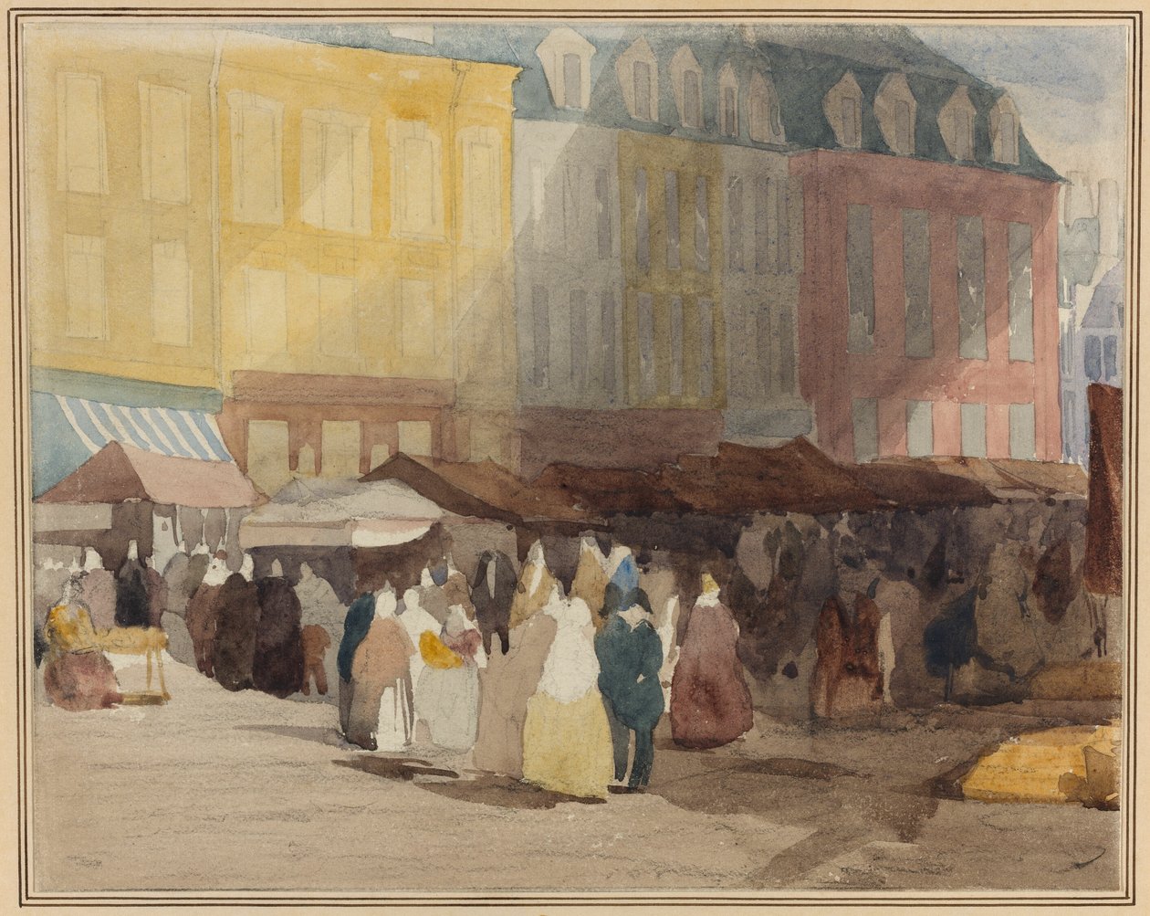 En fransk markedsscene, muligvis Boulogne af David Cox the elder