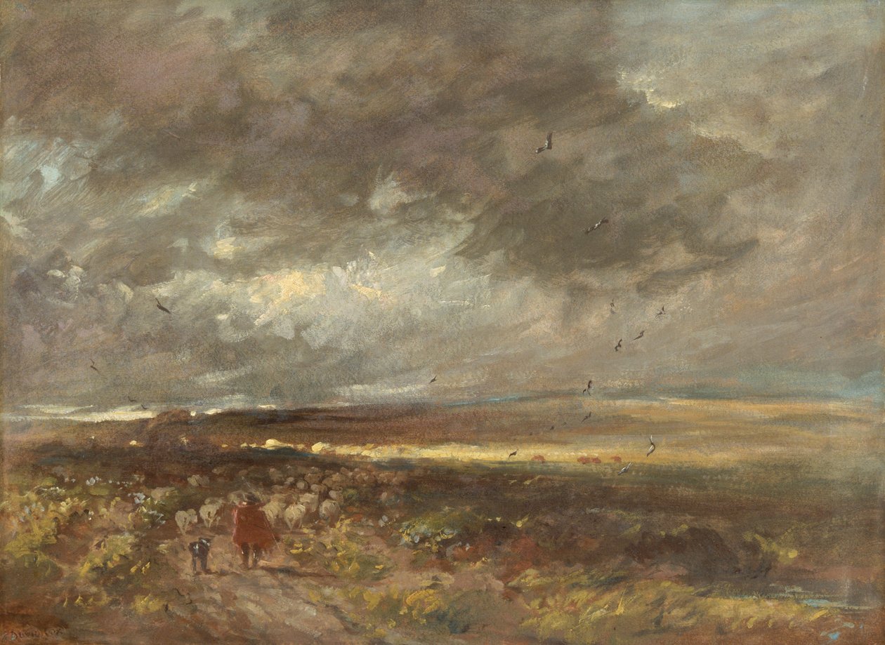 Hedelandskab: hyrde og får, c1810. af David Cox the elder