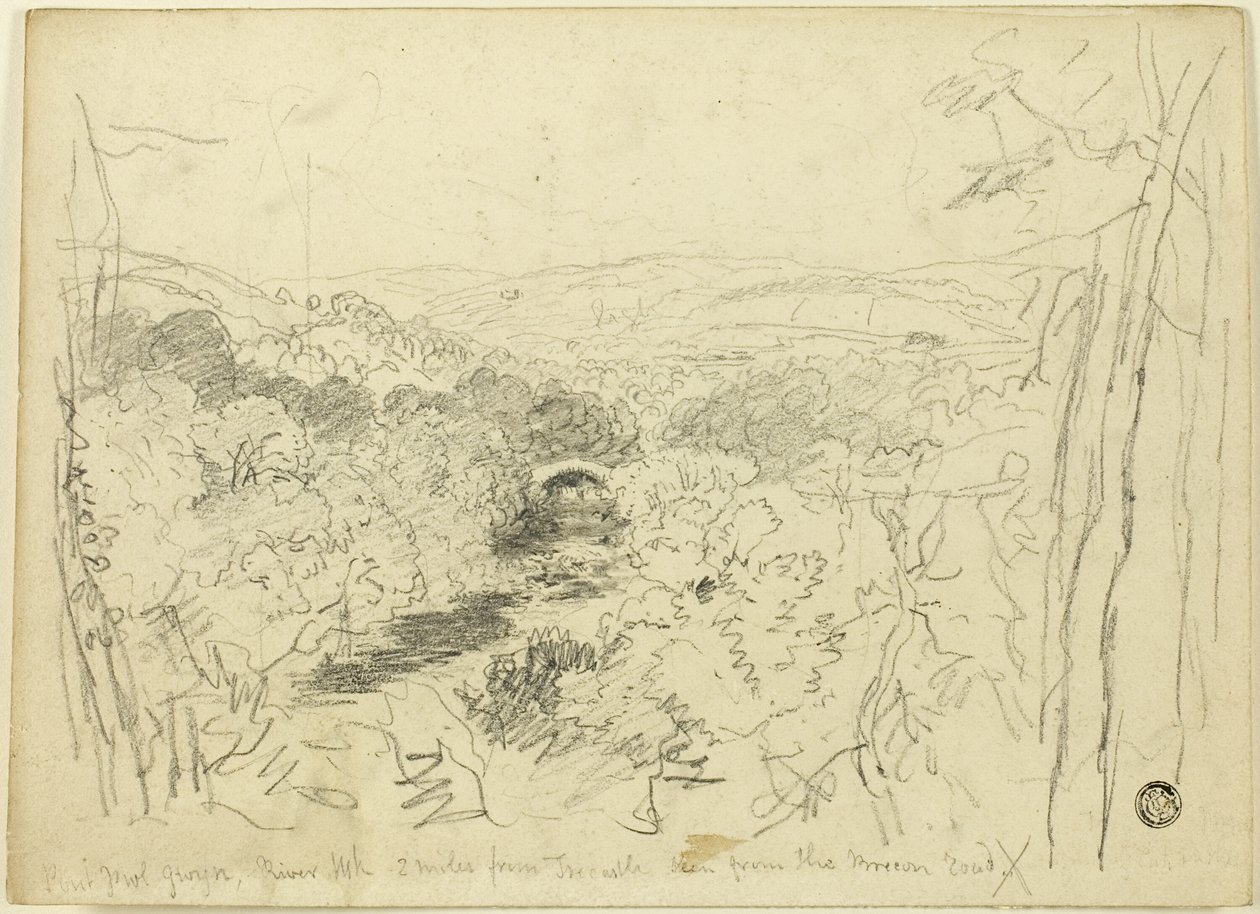 Pont Pwl Gwyn, floden Usk af David Cox the elder