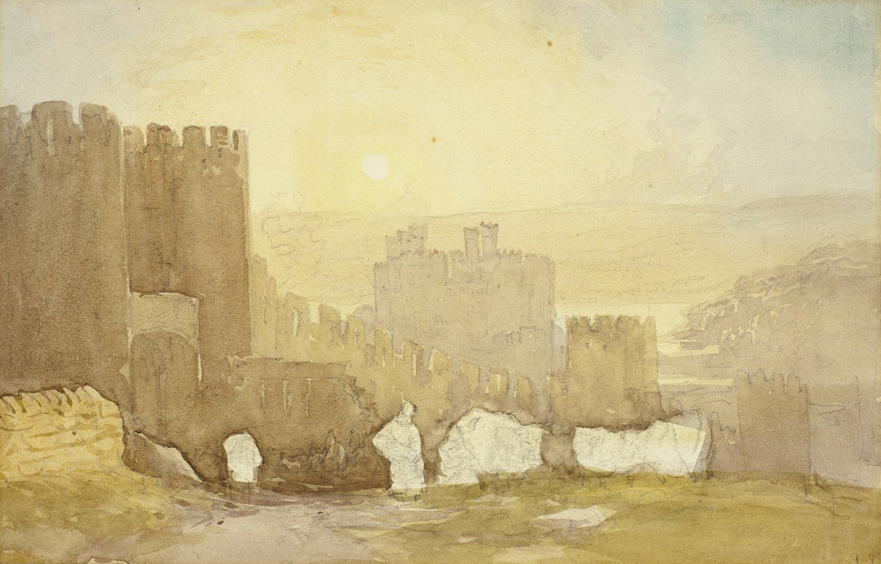 Solopgang, Conway Castle af David Cox the elder