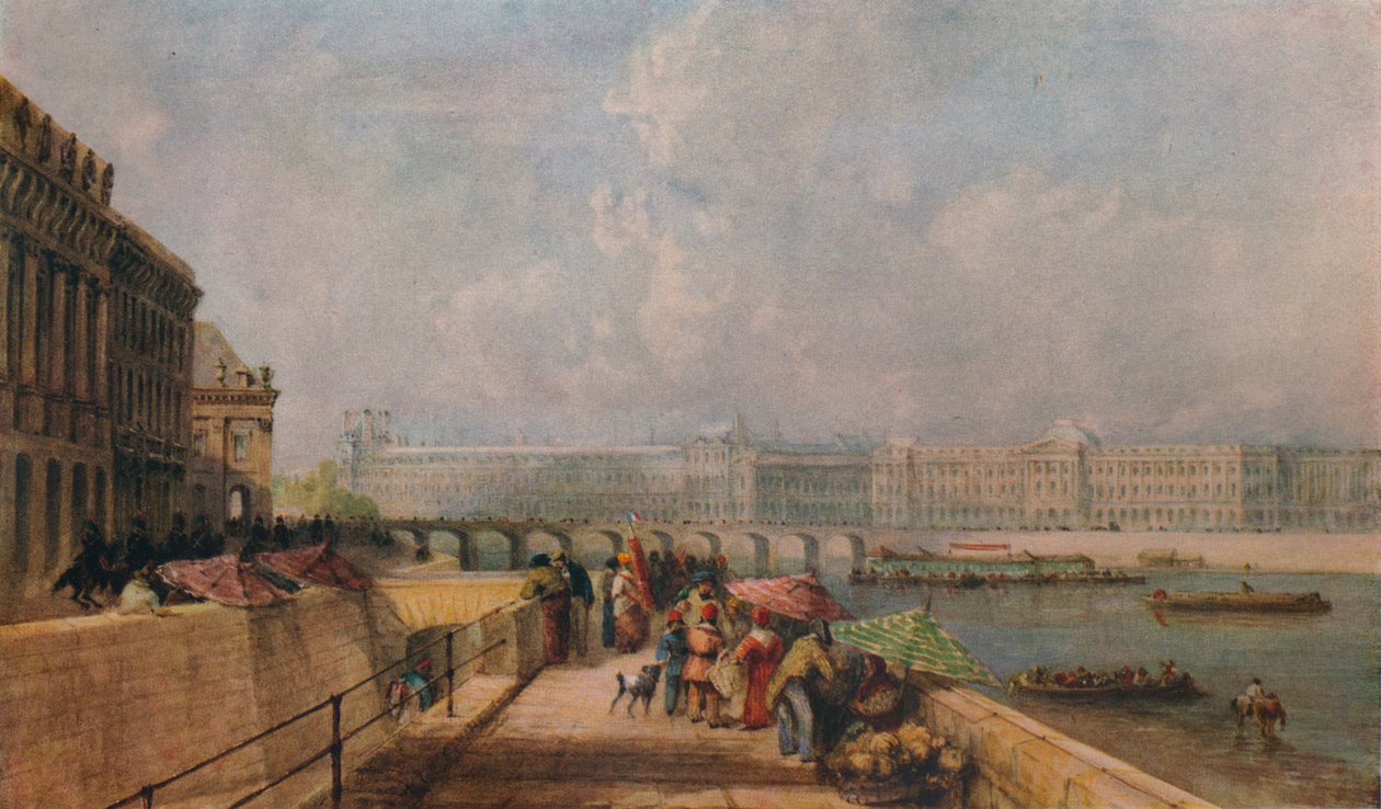 Pont des Arts og Louvre fra Quai Conti, c1849 af David Cox the elder