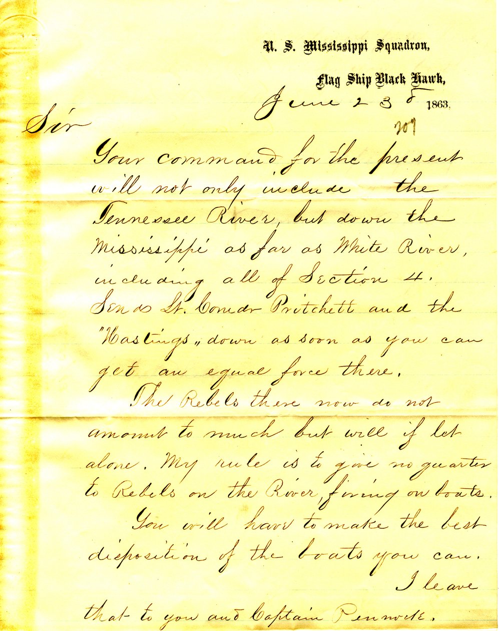 Brev fra David D. Porter, U. S. S. Black Hawk, til Seth Ledyard Phelps, 23. juni 1863 af David D. Porter