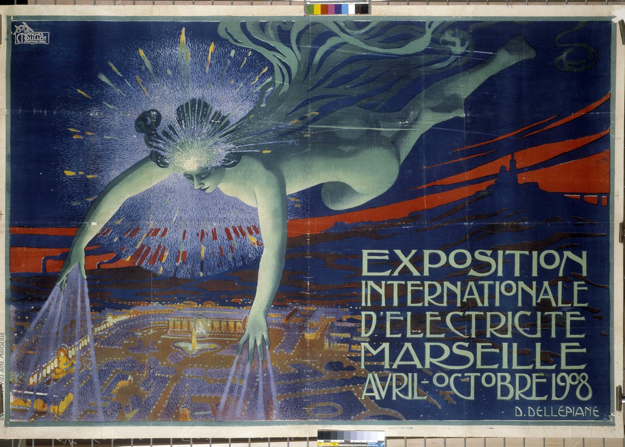 Plakat "International Electricite Exhibition, Marseille, april-oktober 1908" (plakat) af David Dellepiane