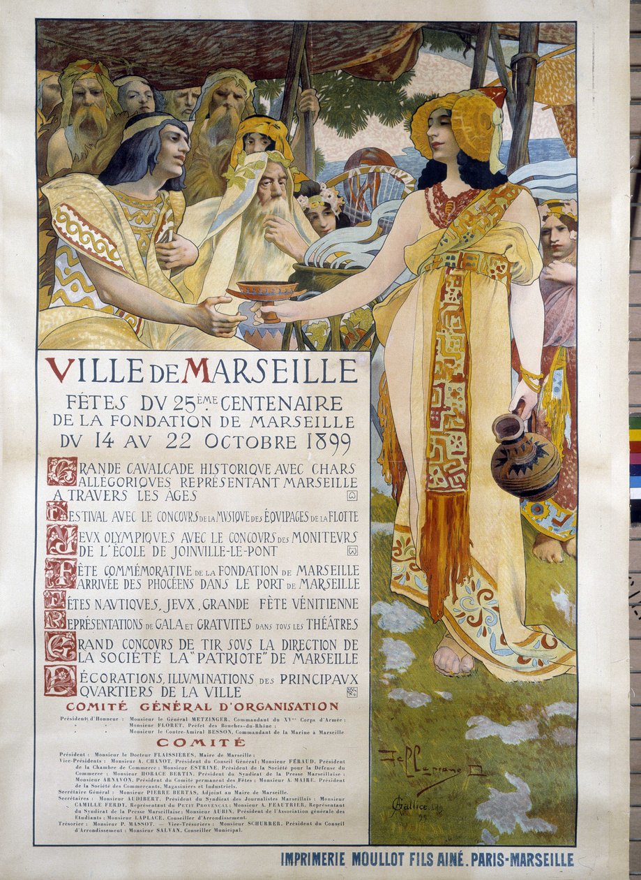 Plakat til fejringen af det 25. århundrede for grundlæggelsen af byen Marseille fra 14. til 22.10.1899 af David Dellepiane (1866-1932). Musee d