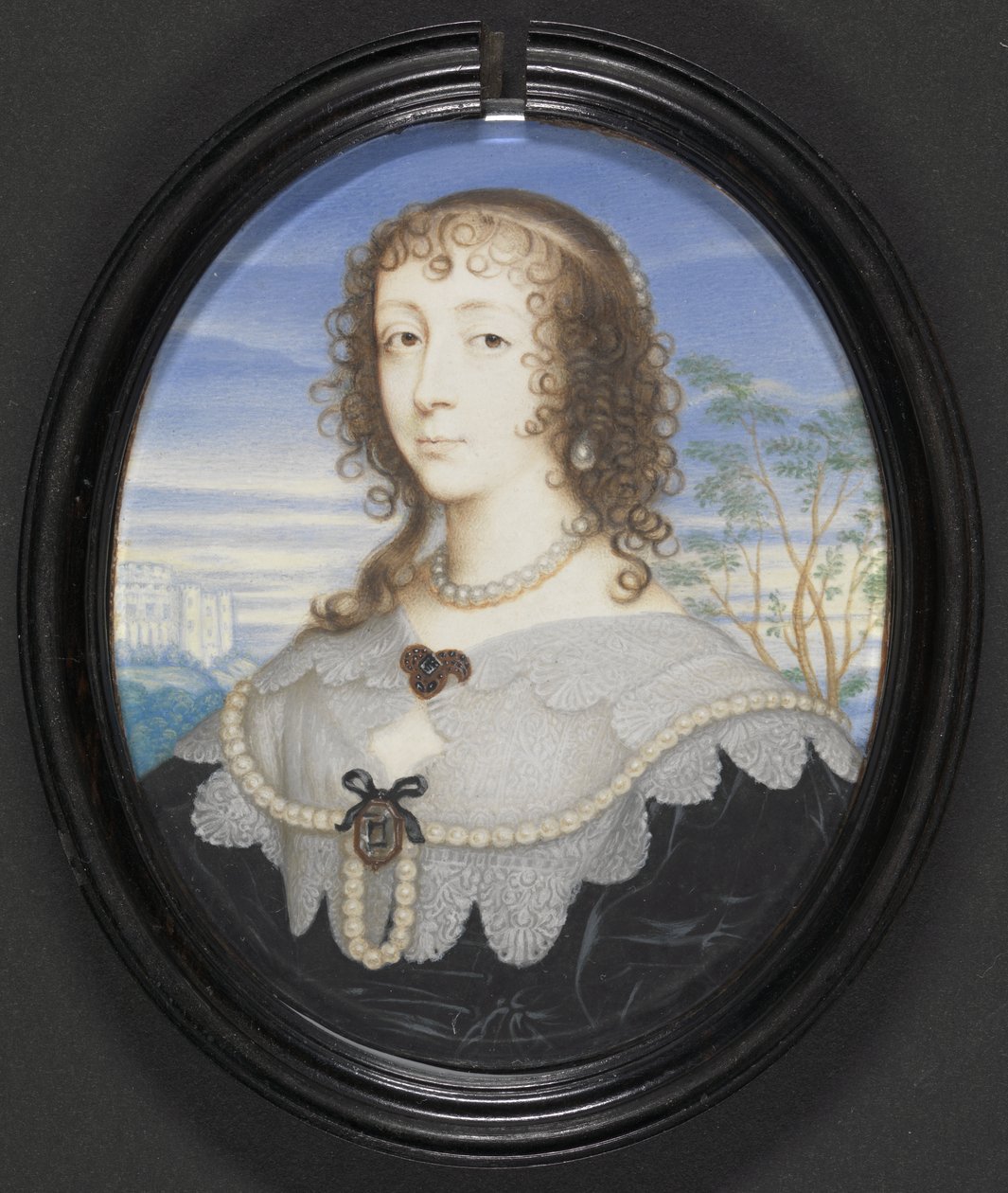 Dronning Henrietta Maria (1609-69) (gouache på vellum lagt på kort med gesso-back) af David Des Granges