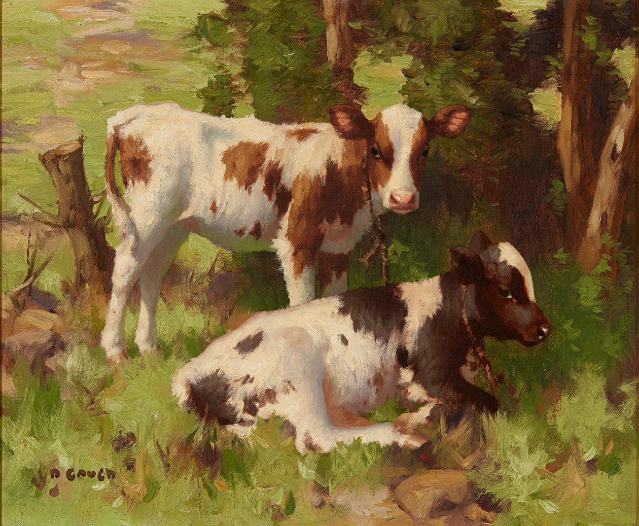 Kalve i et sommerlandskab (olie på lærred) af David Gauld