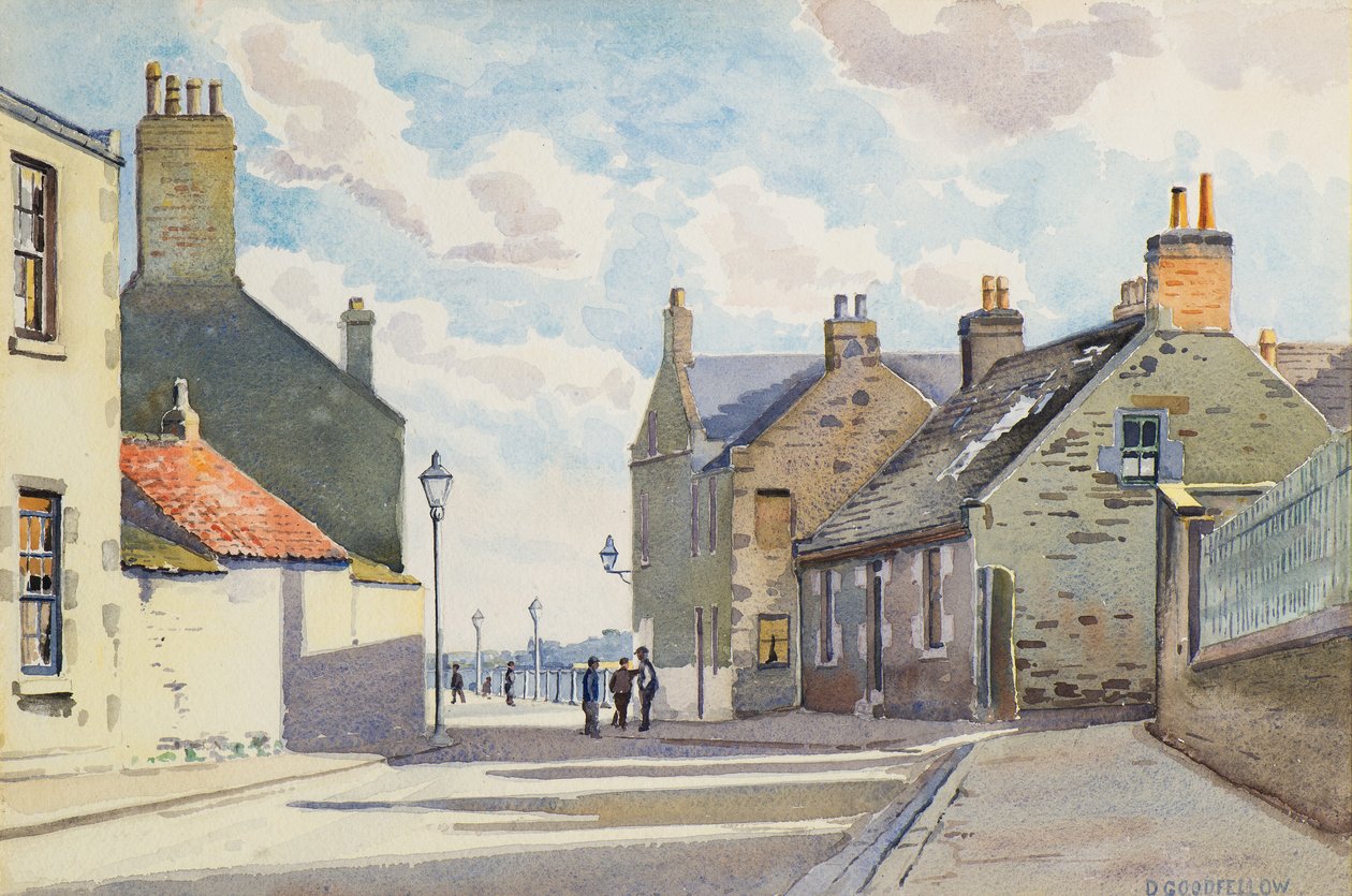 Ambrose Street, Broughty Ferry, 20. århundrede (akvarel) af David Goodfellow