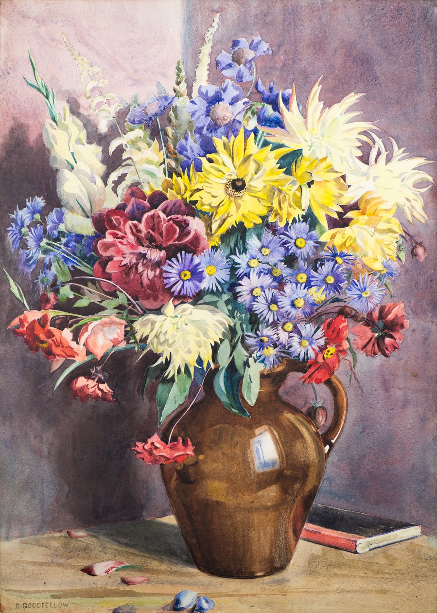 August Blomster, 20. århundrede (akvarel) af David Goodfellow
