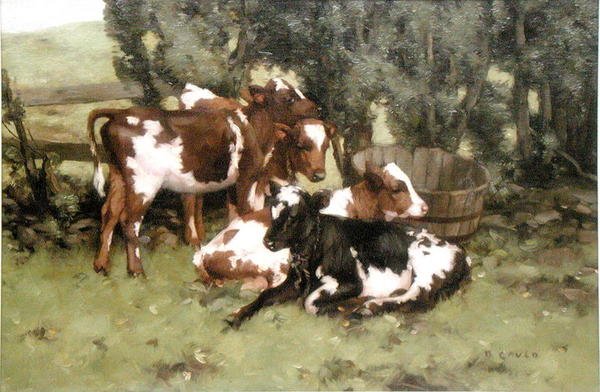 Tre kalve, ca. 1920 (olie på lærred) af David Gould
