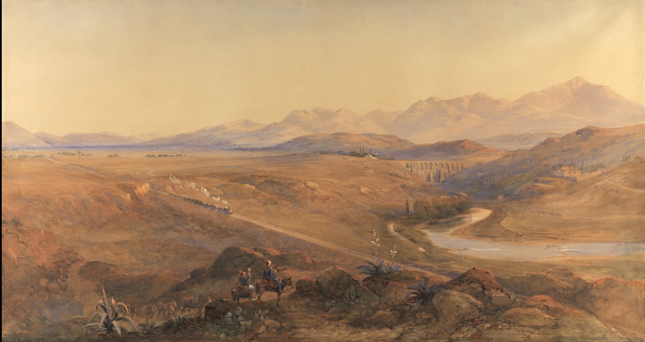 Et damptog på den osmanniske jernbane, 1859 (wc og blyant forhøjet med kropsfarve) af David Hall McKewan