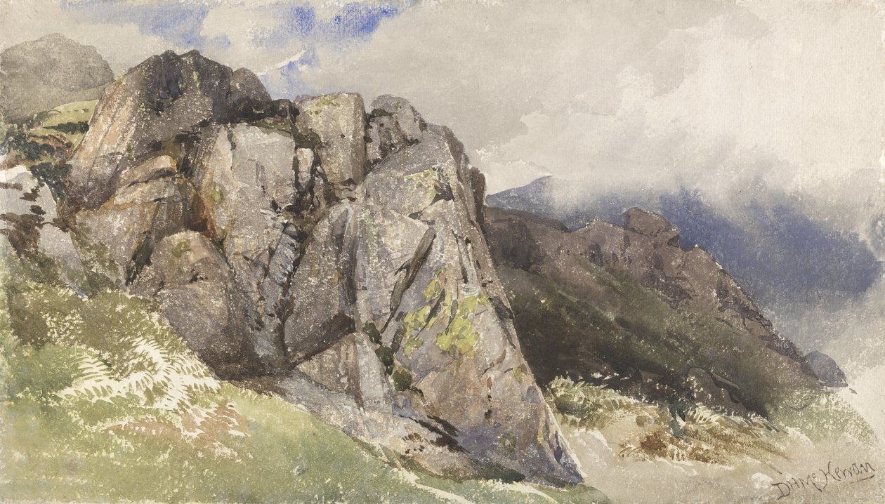 Mountain Rocks (wc over grafit på papir) af David Hall McKewan