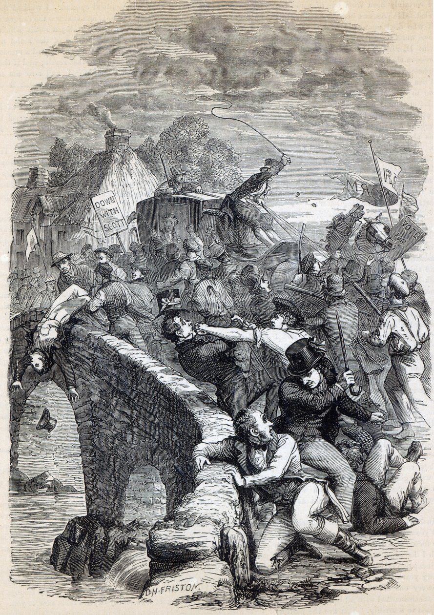 Election Riot at Hawick, 1837, illustration fra 