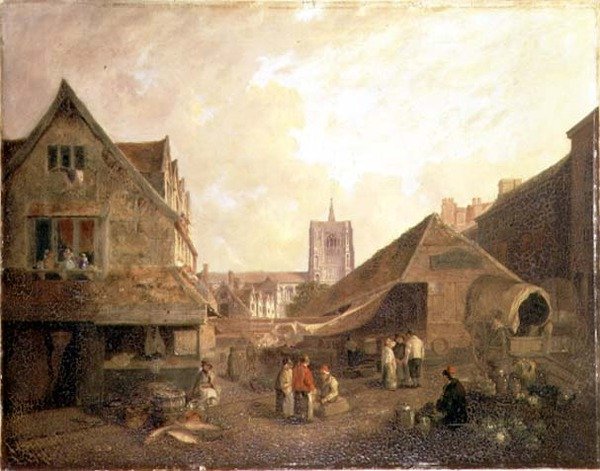 Old Fishmarket, Norwich (olie på lærred) af David Hodgson