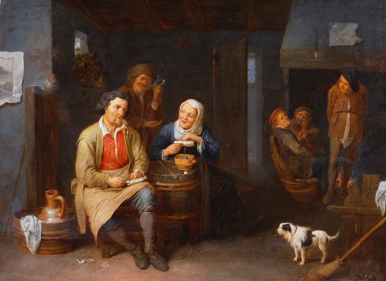 Det indre af en kro med bønder, der ryger, 1647 af David III Ryckaert