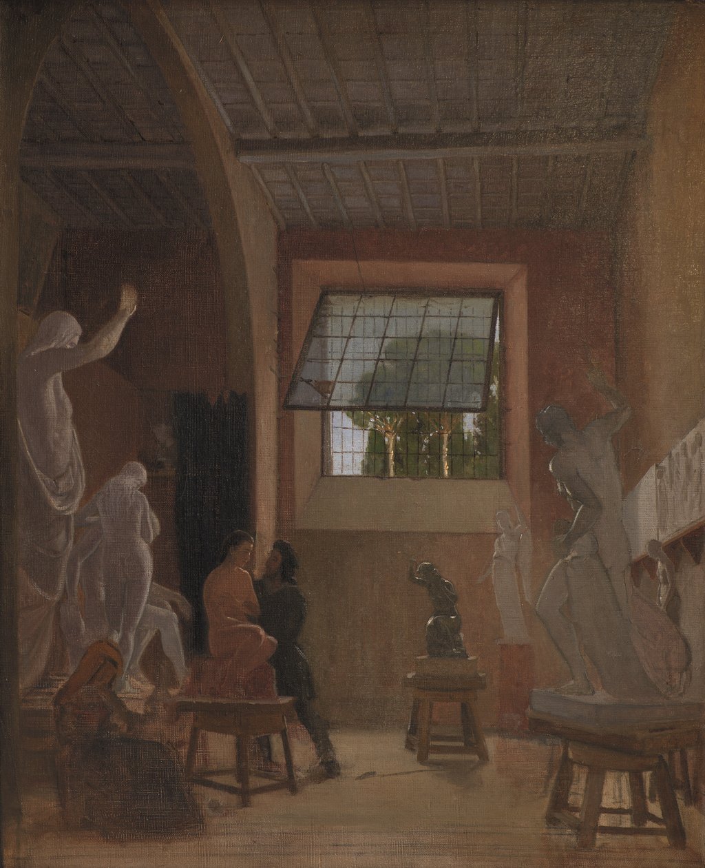 Billedhuggeren Jens Adolph Jerichau i sit atelier i Rom af David Jacobsen