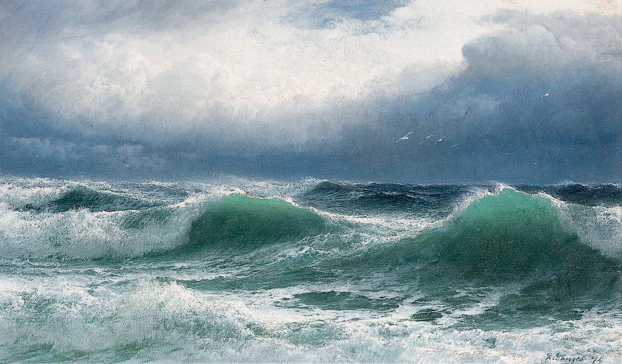 Stormfuldt hav med gennemskinnelige brydere, 1894 af David James
