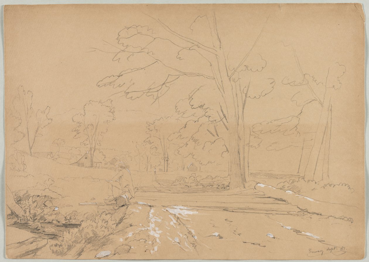 Landskab med mandfiskeri, Conway, New Hampshire, 1851. af David Johnson
