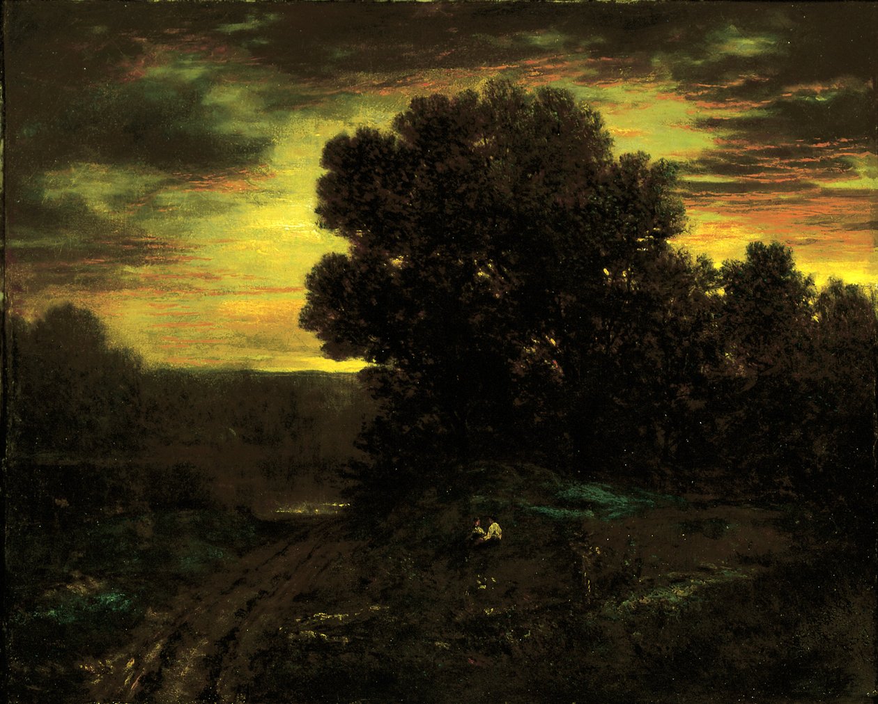 Flodlandskab ved solnedgang, ca. 1890. af David Johnson