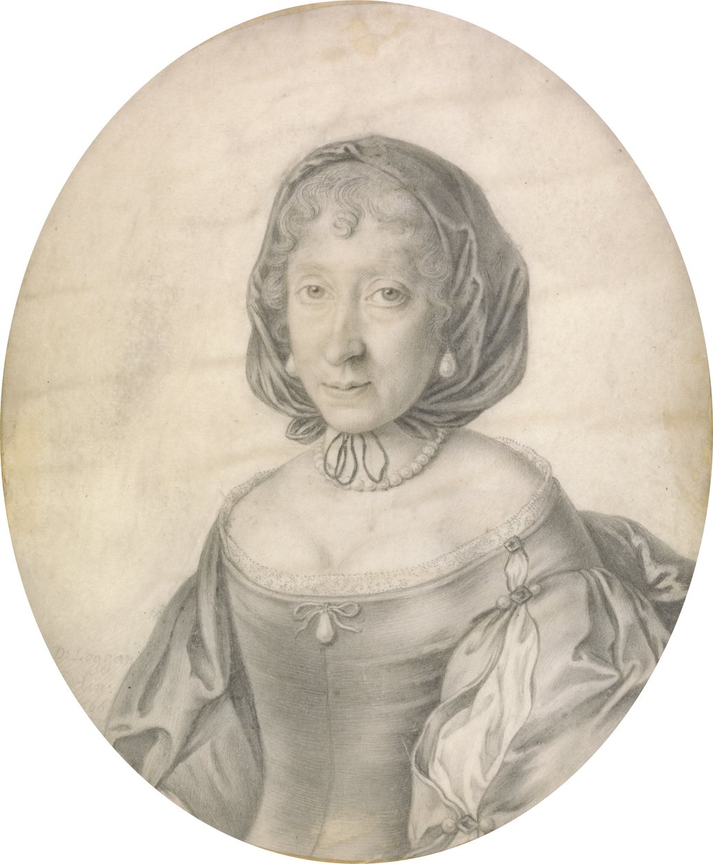 Portræt af en dame, 1666 (sort bly på vellum med vask) af David Loggan