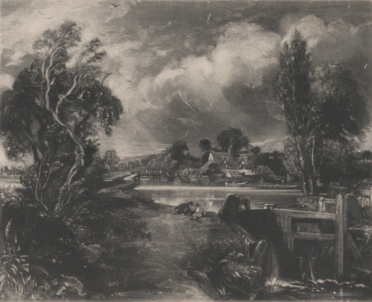 A Lock on the Stour, 1830. af David Lucas