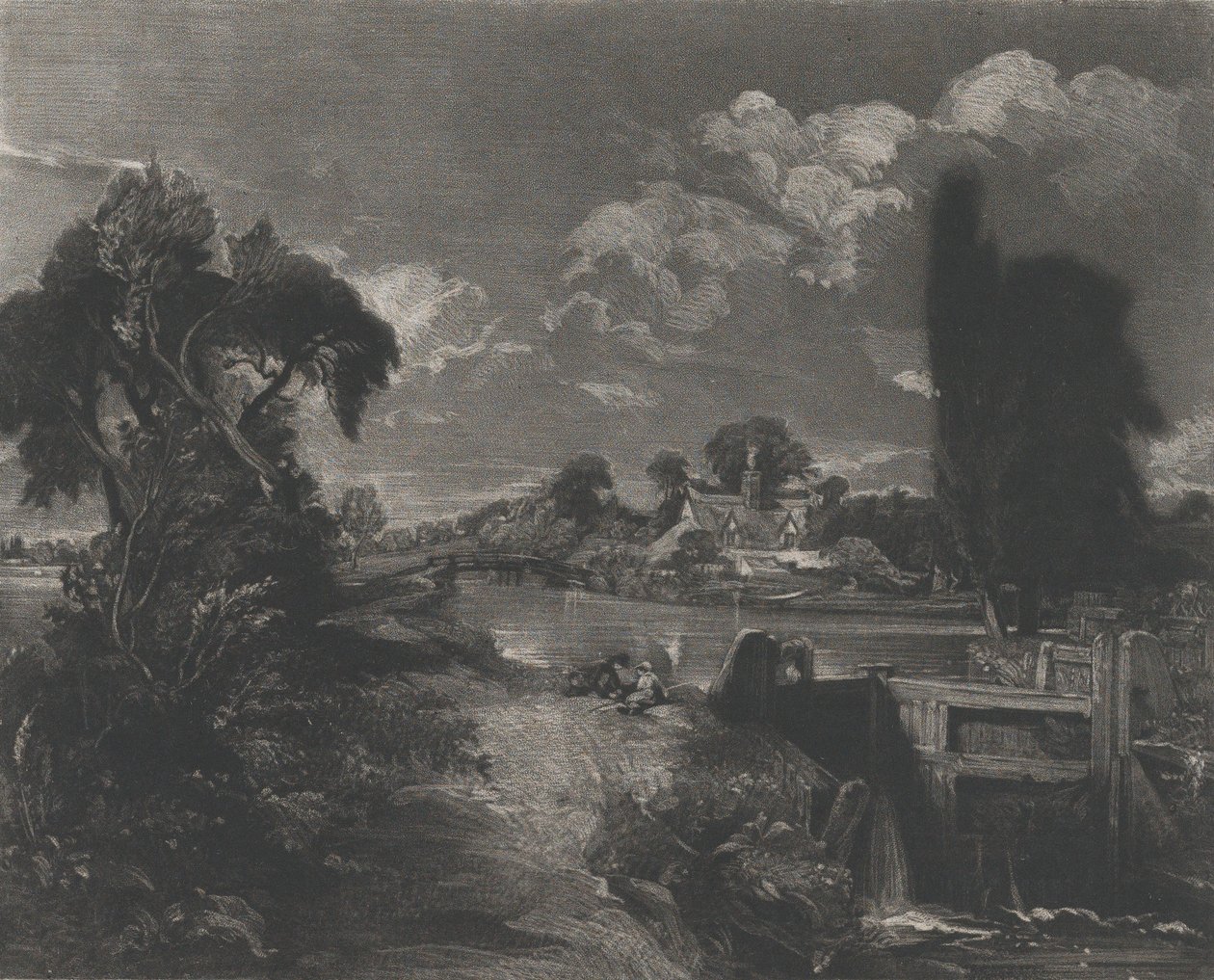 A Lock on the Stour, 1830. af David Lucas