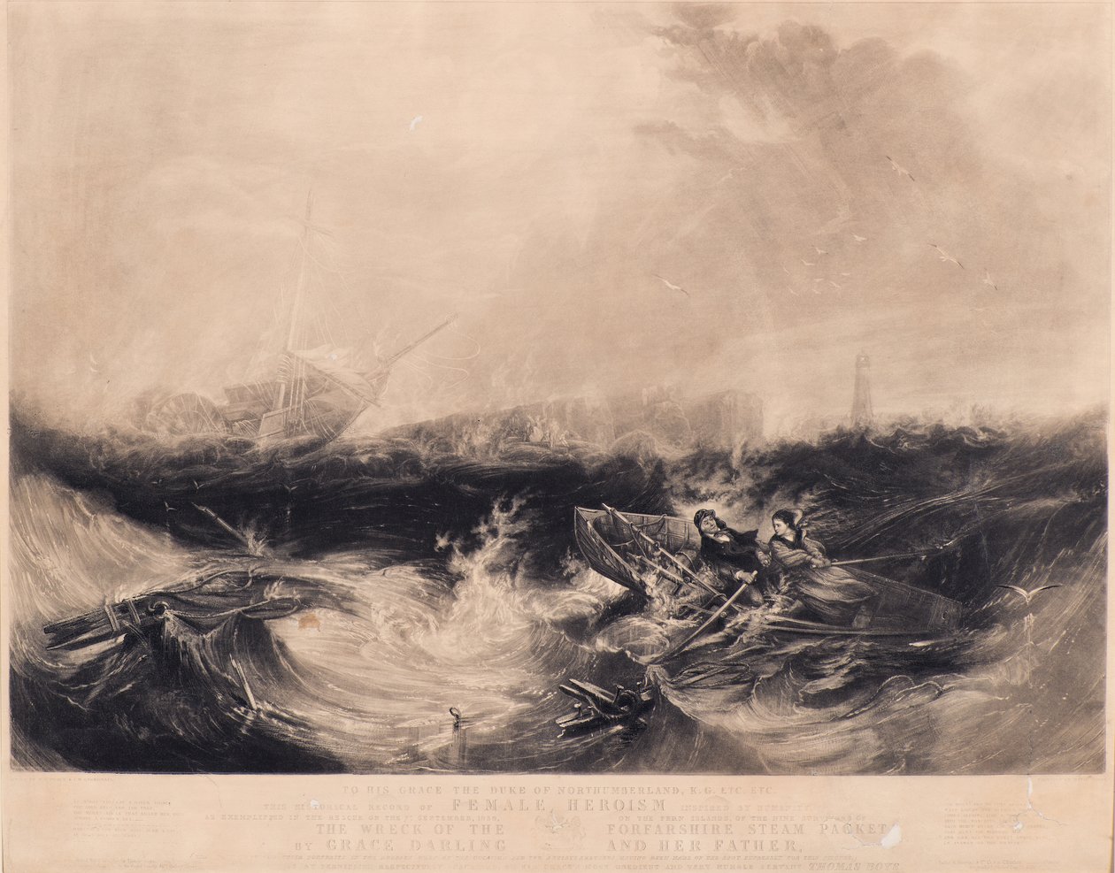 Grace Darling og hendes far redder de ni overlevende fra Forfarshire af David Lucas