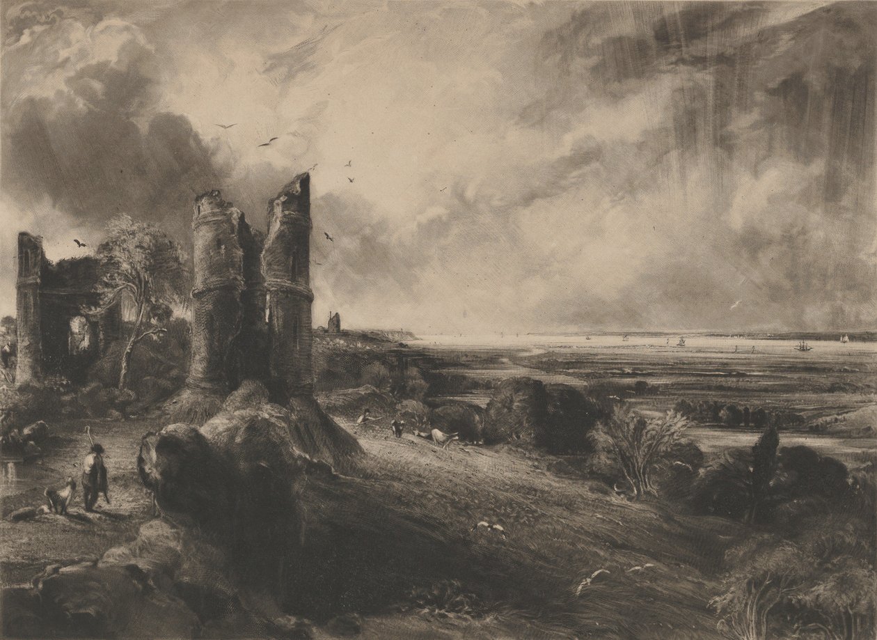 Hadleigh Castle: Stor plade, 1830-32. af David Lucas