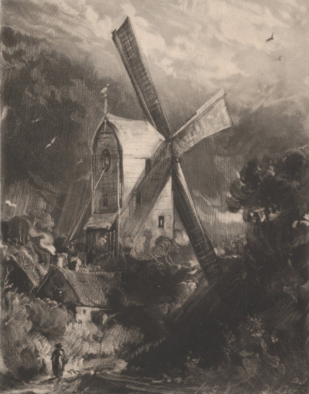 Mølle nær Brighton, 1829. af David Lucas