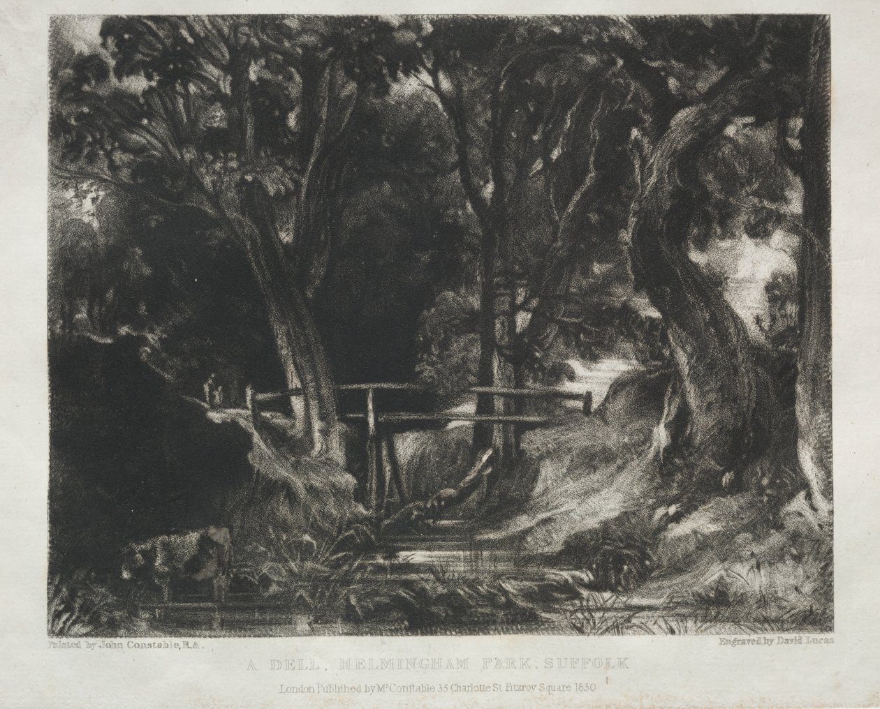Forskellige emner af landskab, karakteristisk for engelsk landskab fra billeder malet af John Constable, R.A.: Dell in the Woods of Helmingham Park, Suffolk af David Lucas