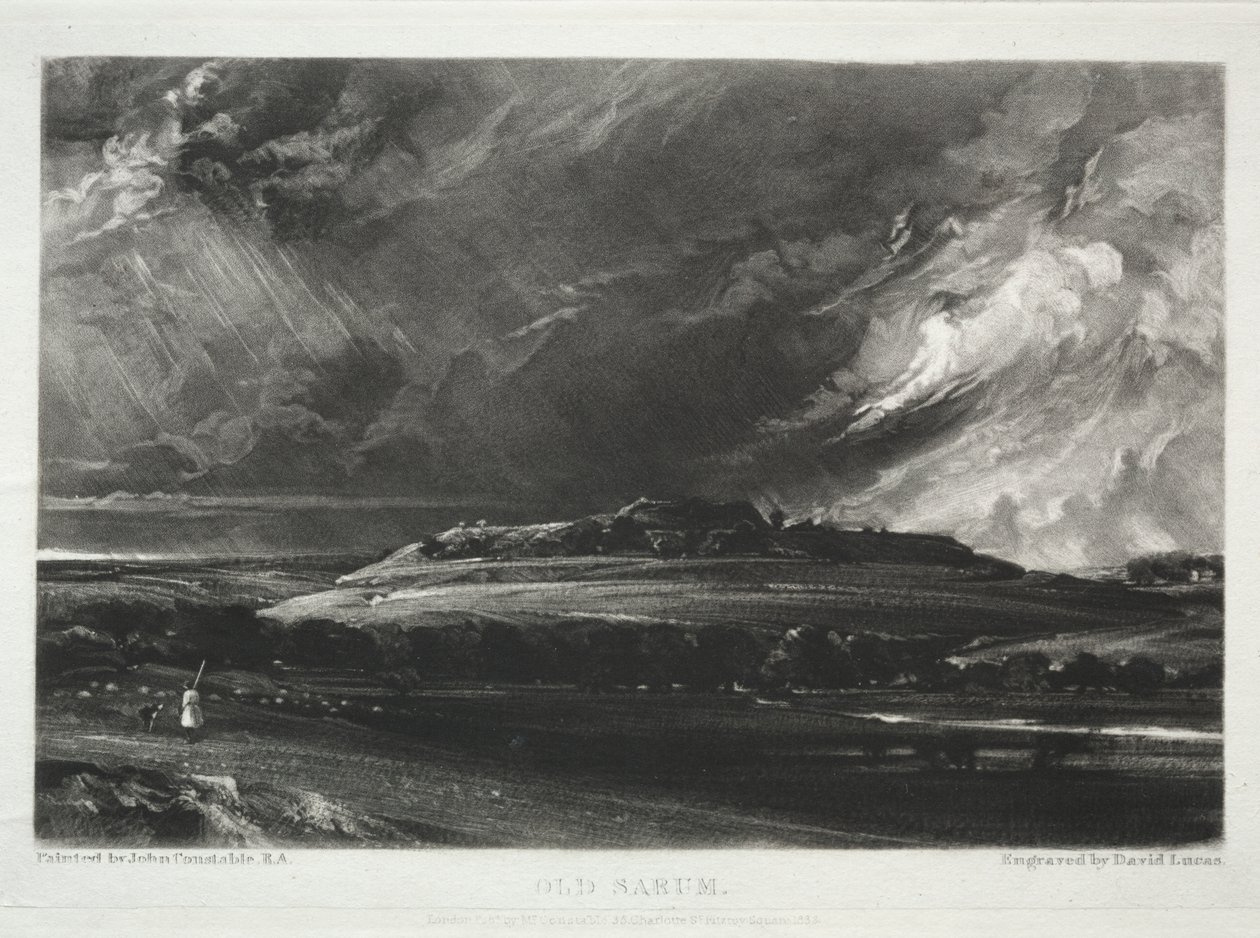 Forskellige emner af landskab, karakteristisk for engelsk landskab fra billeder malet af John Constable, R.A.: Old Sarum af David Lucas