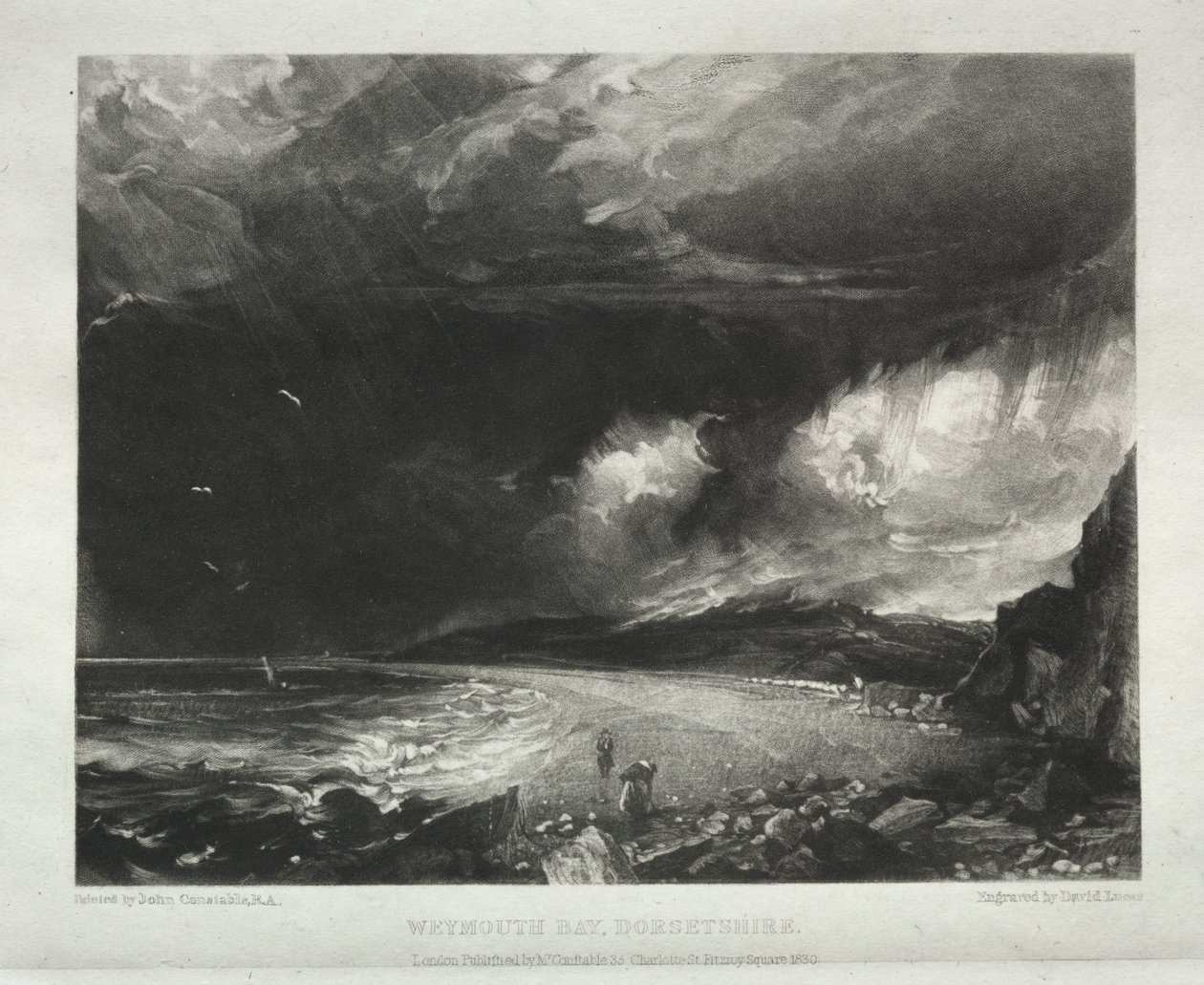 Forskellige emner af landskab, karakteristisk for engelsk landskab fra billeder malet af John Constable, R.A.: Weymouth Bay, Dorsetshire af David Lucas