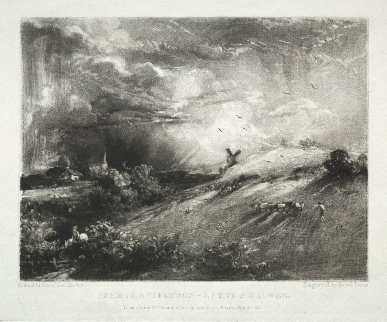 Forskellige emner af landskab, karakteristisk for engelsk landskab fra billeder malet af John Constable, R.A.: Summer Afternoon - after a shower af David Lucas