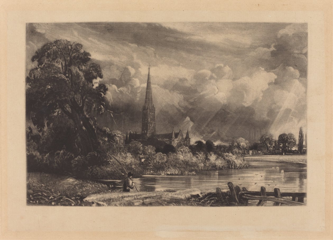 Salisbury katedral af David Lucas after John Constable