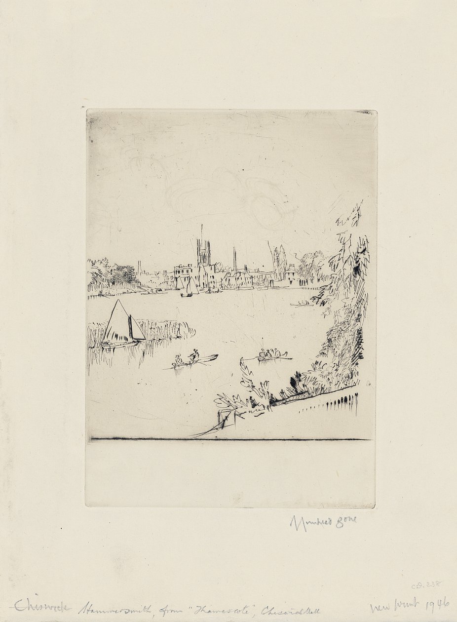 Hammersmith fra Thamescote, Chiswick Mall af David Muirhead Bone