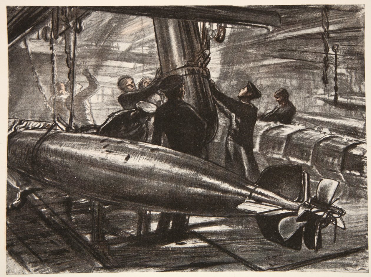 I den neddykkede torpedoplads på et slagskib, illustration fra 
