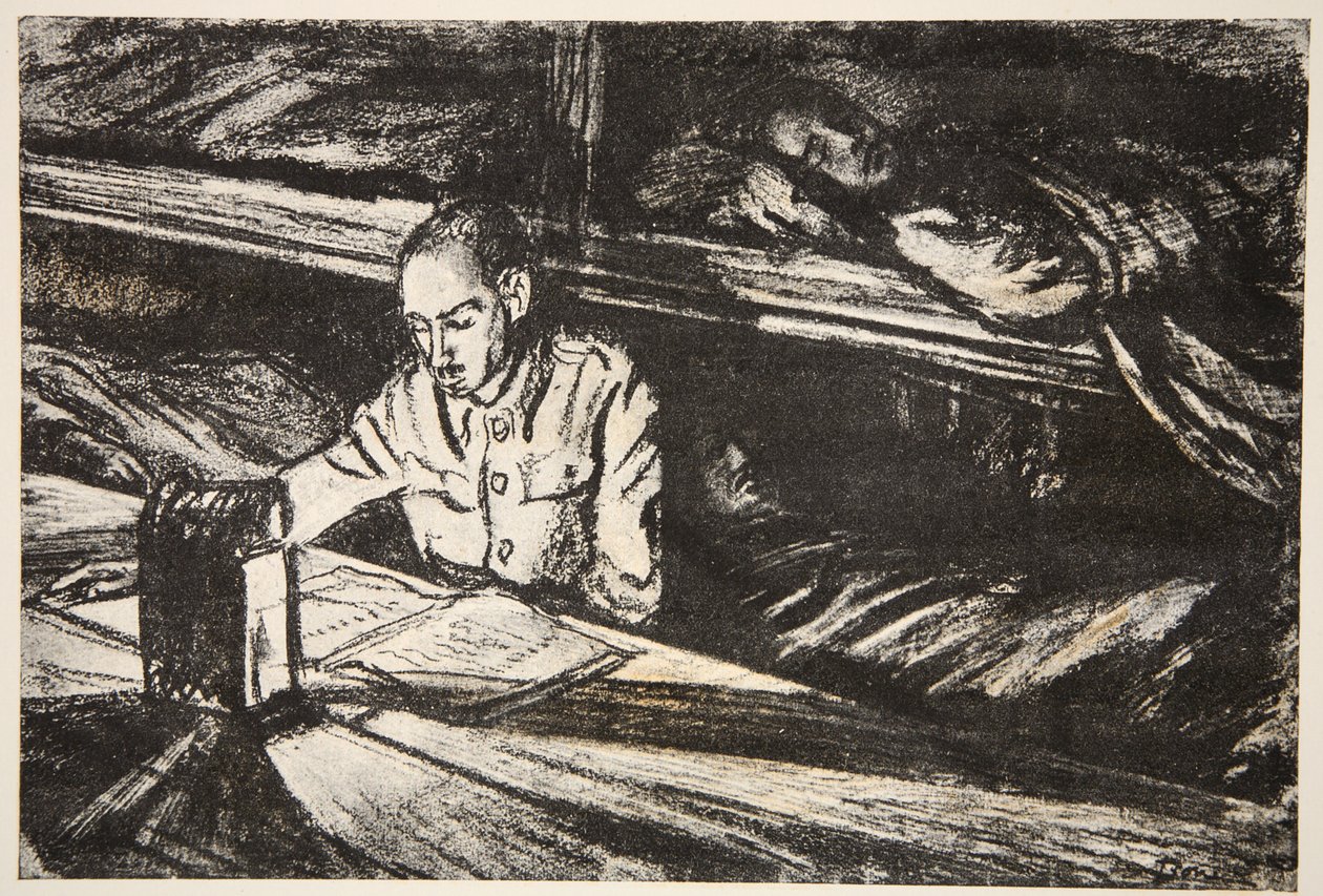 På et hospitalsskib om natten: sygepasseren, illustration fra 