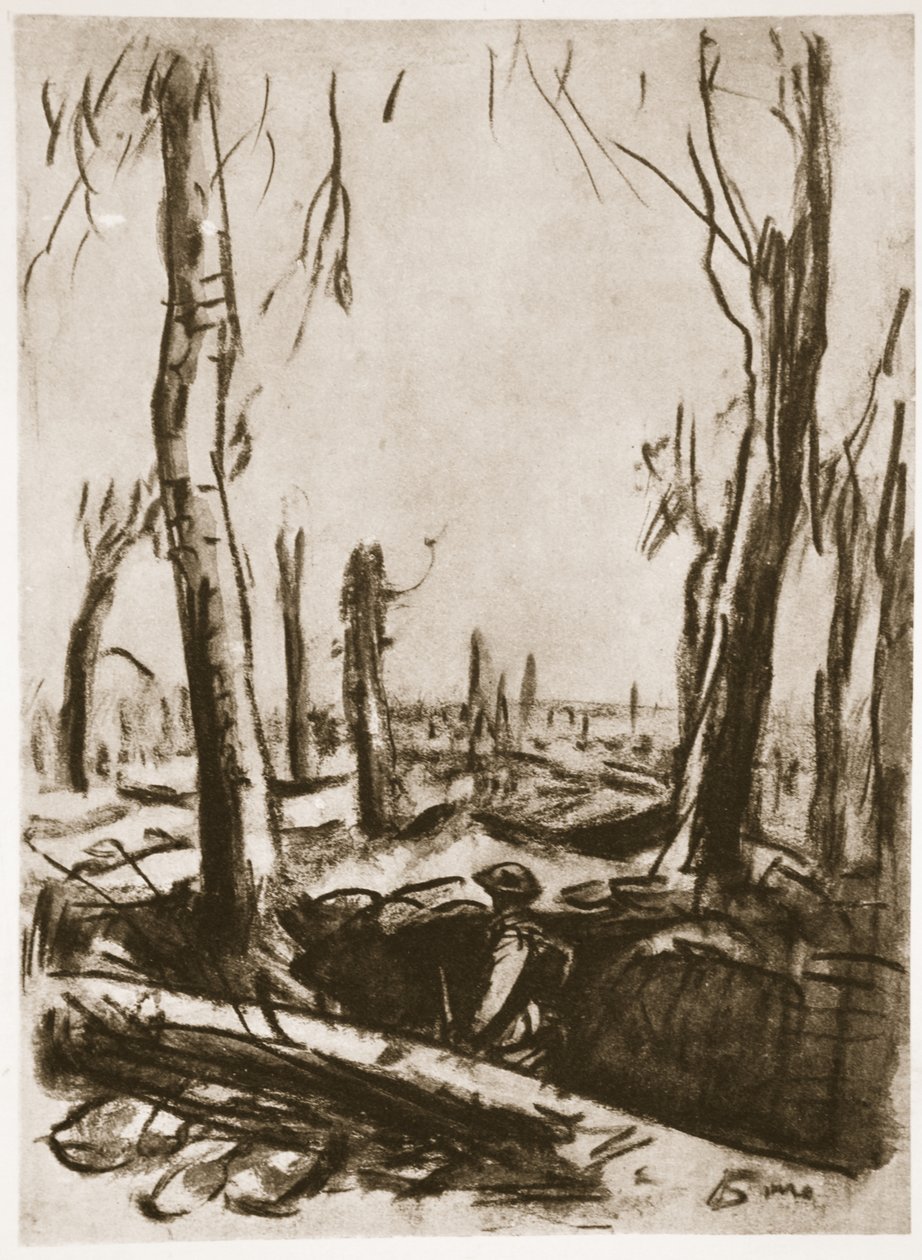 Ødelagte skyttegrave i Mametz Wood, illustration fra 