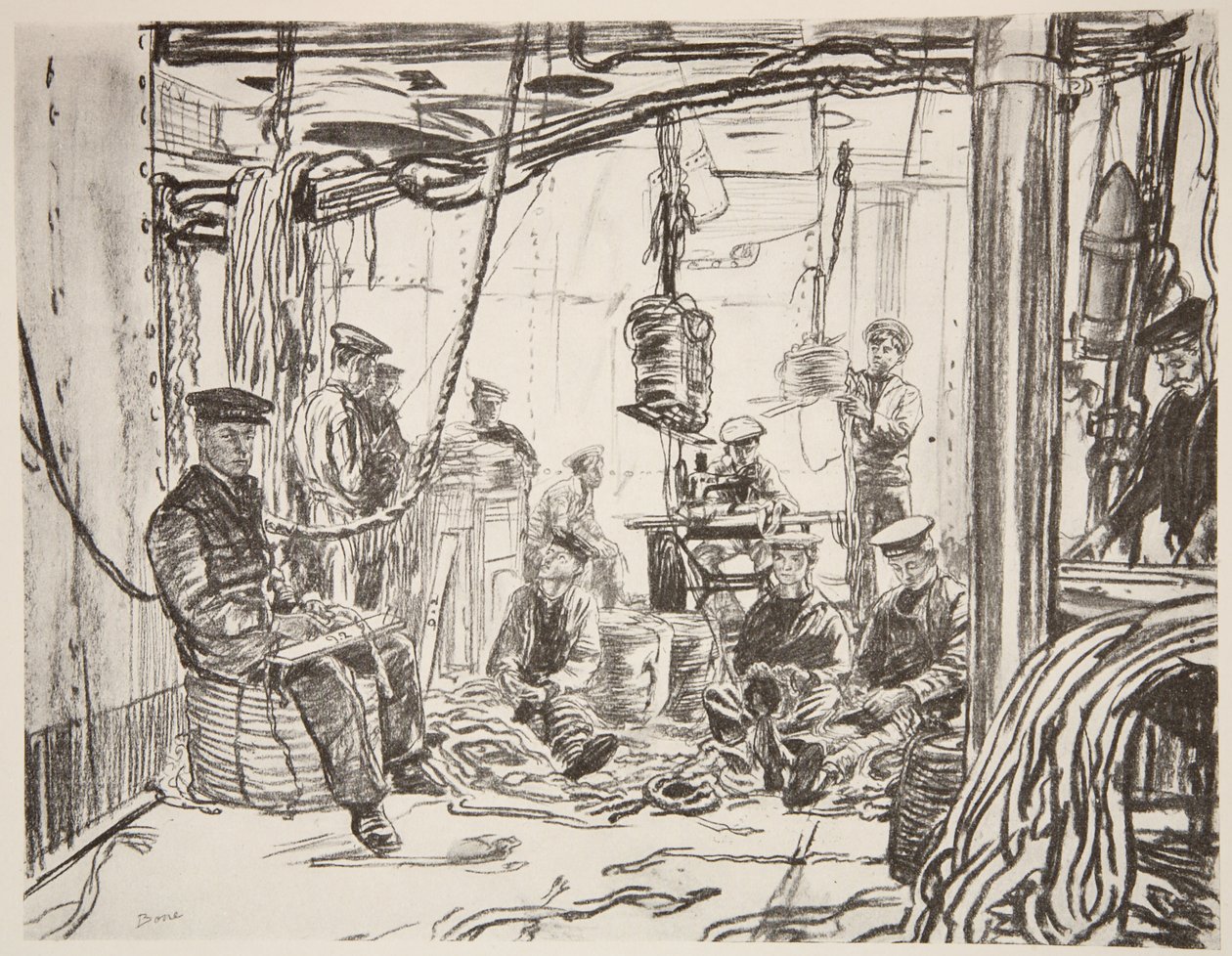 Sømænd på et slagskib, der laver ammunition til hæren, illustration fra 