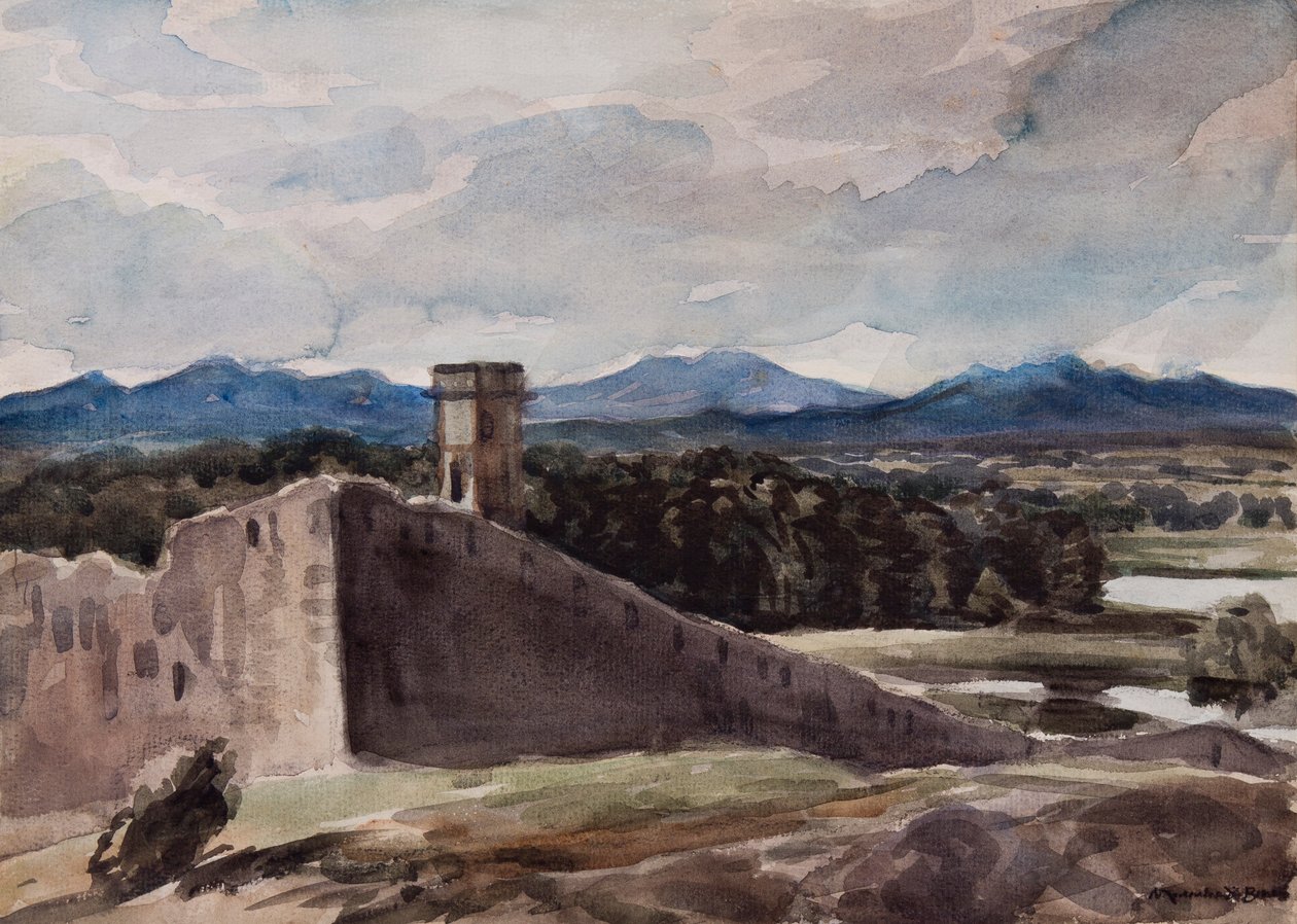 Spanien: Walls of Gerona (akvarel på papir) af David Muirhead Bone