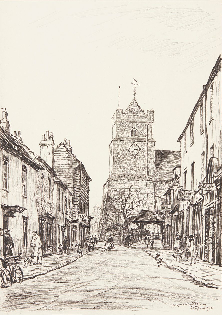 Den gamle kirke, Seaford (blyant) af David Muirhead Bone