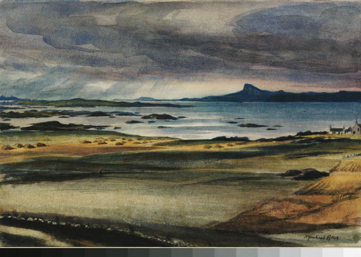 The Scuirr of Eigg (akvarel på papir) af David Muirhead Bone