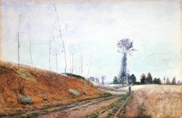 Vejside græsgange i Picardie, ca. 1887 (gouache på papir) af David Murray