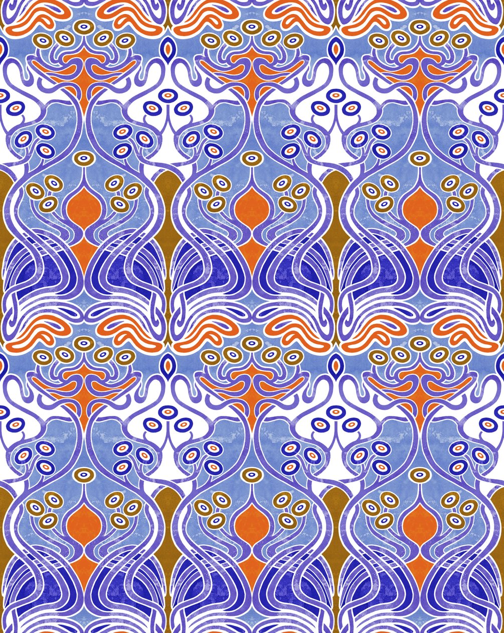Beauclair Blue Orange, 2018 (mixed media digital) af David Newton