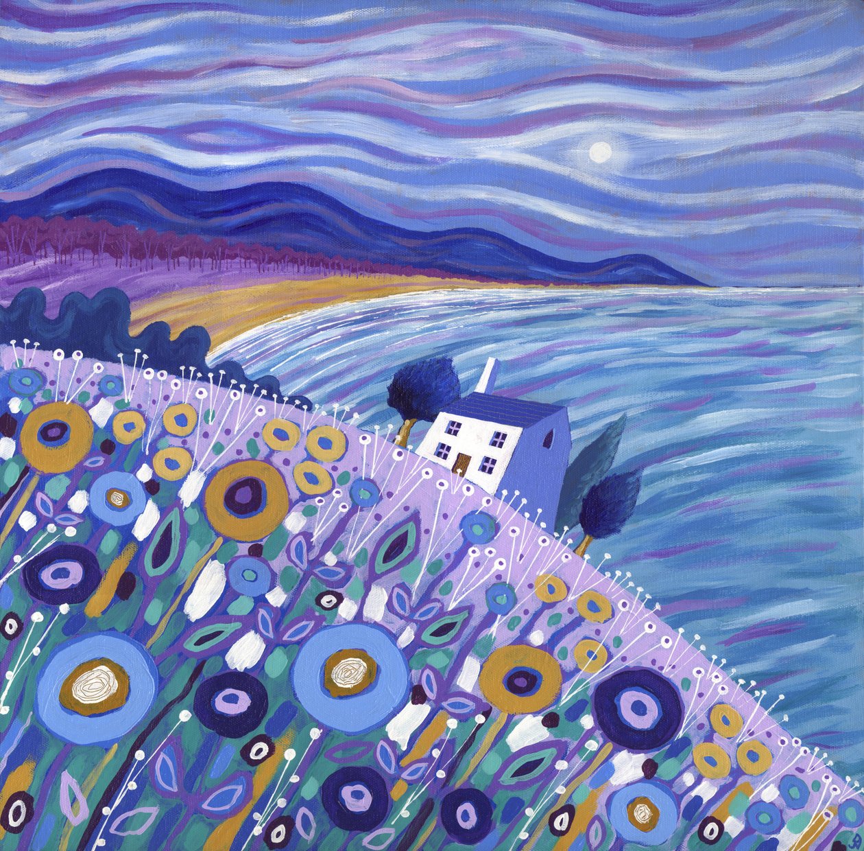 Clifftop Cottage, 2013 (akryl på lærred) af David Newton
